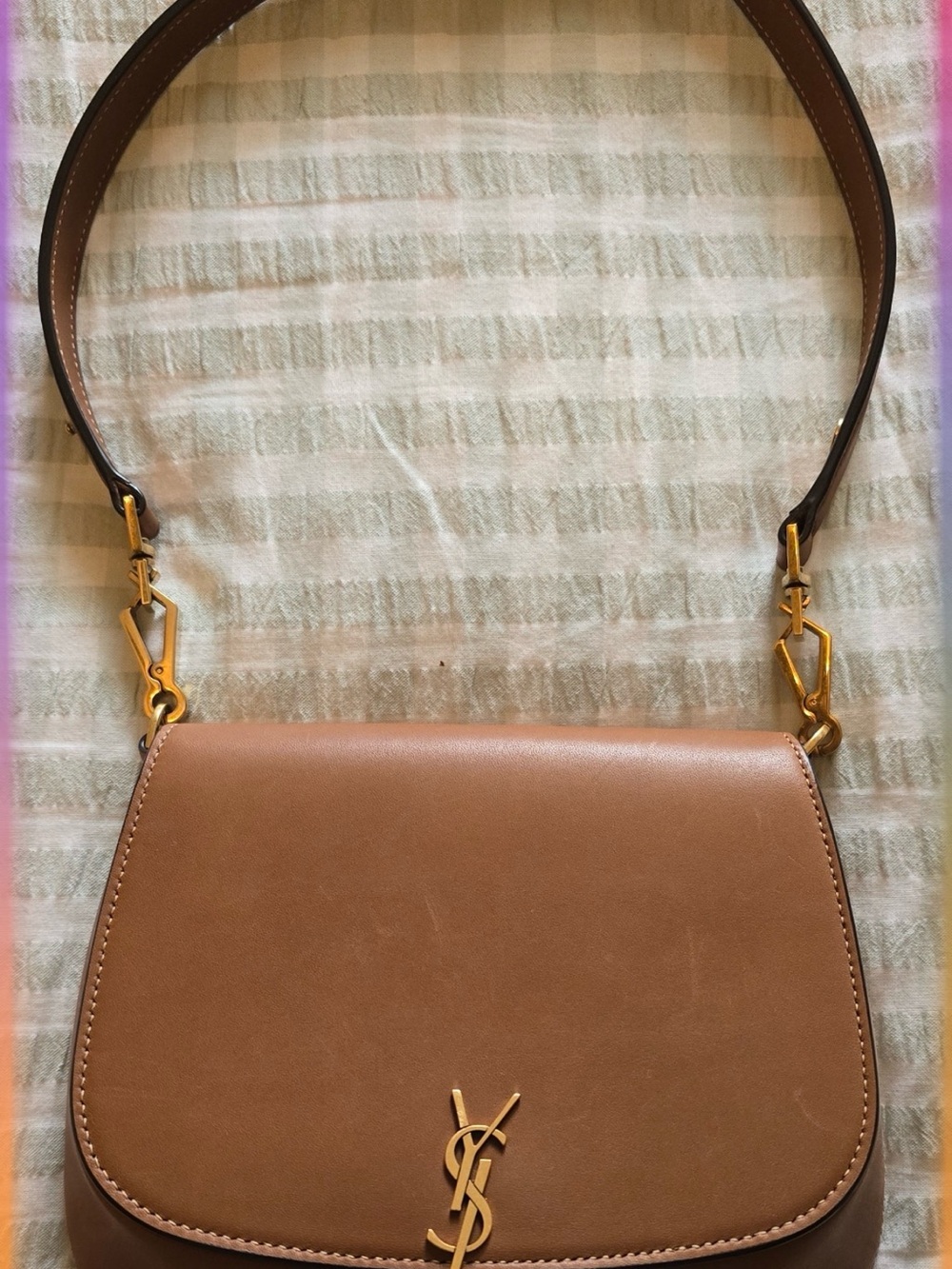 Saint Laurent Tan/Brown Leather Saddle Crossbody with Gold YSL Logo - Picture 3 of 5